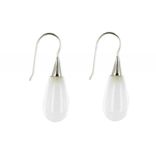 V Boucles d'Oreilles Argent Grande Goutte d'Agate Blanche - LES POULETTES BIJOUX - Modalova