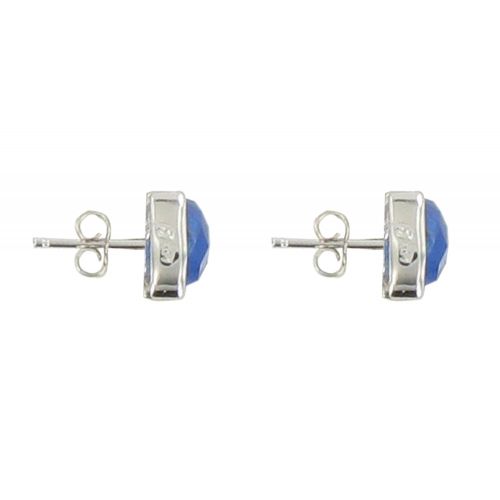 V Boucles d'Oreilles Argent et son Carré Oeil de Chat Facetée - LES POULETTES BIJOUX - Modalova