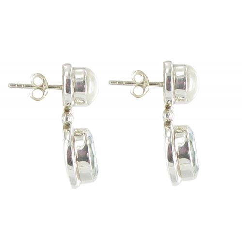 V Boucles d'Oreilles Argent Perle Blanche et Topaze Ovale - LES POULETTES BIJOUX - Modalova
