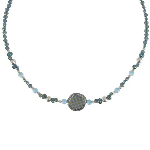 Collier Argent Perles de Verre et de Larimar - LES POULETTES BIJOUX - Modalova