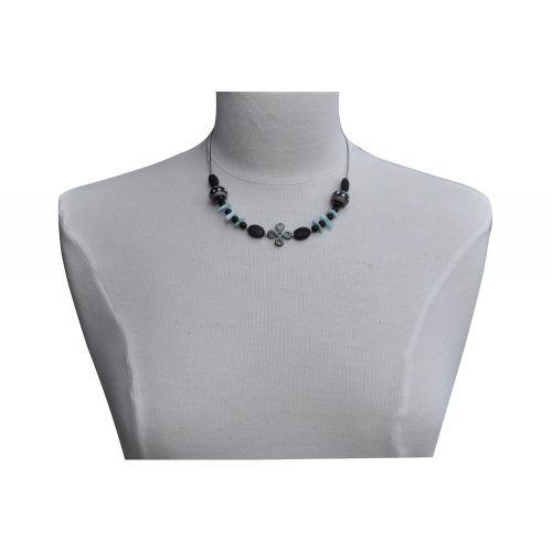 Collier Câble Argent Croix en Nacre Perles de Lave et de Lari - LES POULETTES BIJOUX - Modalova