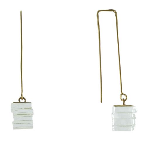 Boucles d'Oreilles Cube en Laiton et Feuilleté en Verre Transparent - LES POULETTES BIJOUX - Modalova