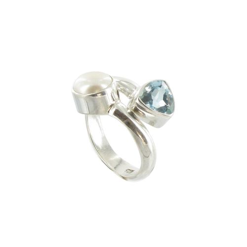 Bague Argent Perle de Culture et Topaze - taille 50 - LES POULETTES BIJOUX - Modalova