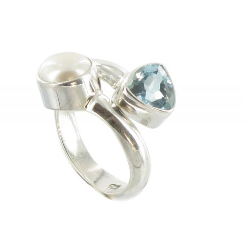 Bague Argent Perle de Culture et Topaze - taille 52 - LES POULETTES BIJOUX - Modalova