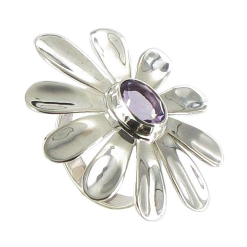 Bague Argent Marguerite et son Améthyste Ovale - taille 54 - LES POULETTES BIJOUX - Modalova