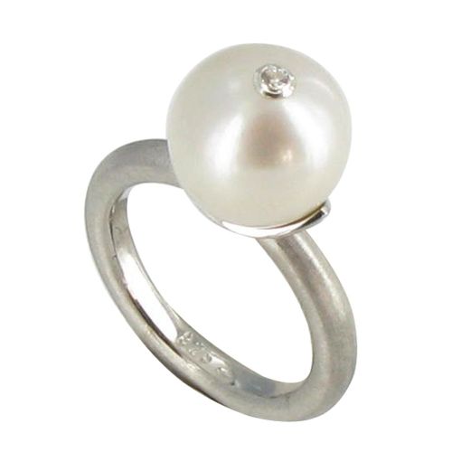 Bague Argent 925 Rhodié Perle de Culture Blanche et son Strass - taille 54 - LES POULETTES BIJOUX - Modalova