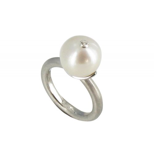 Bague Argent 925 Rhodié Perle de Culture Blanche et son Stras - LES POULETTES BIJOUX - Modalova