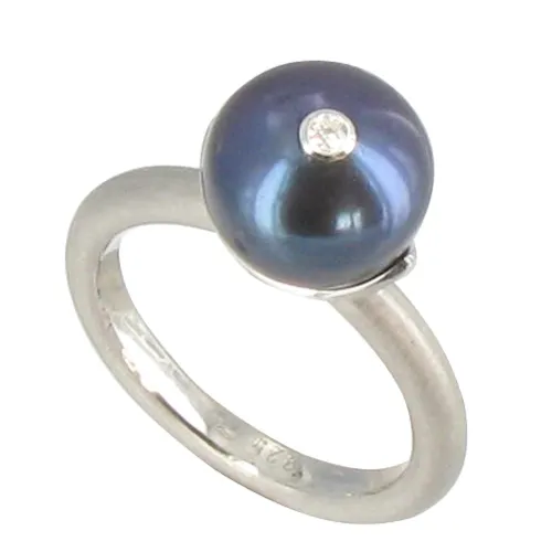 Bague Argent 925 Rhodié Perle de Culture Foncée et son Strass - taille 54 - LES POULETTES BIJOUX - Modalova