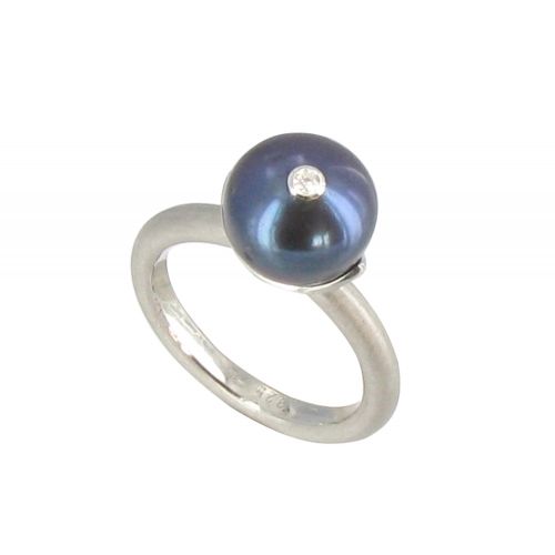 Bague Argent 925 Rhodié Perle de Culture Foncée et son - LES POULETTES BIJOUX - Modalova