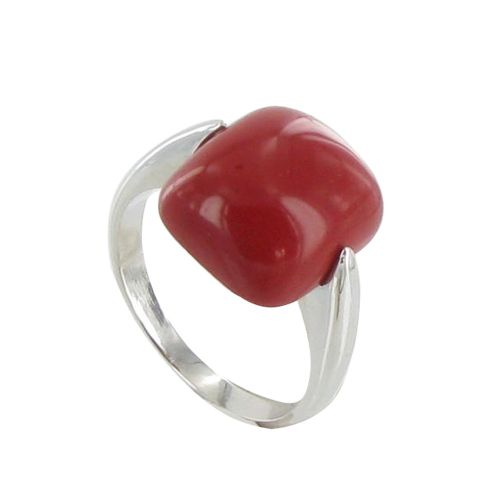 Bague Argent Demi Lune Zirconium Corail - LES POULETTES BIJOUX - Modalova