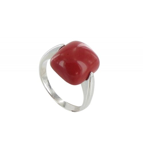 Bague Argent Demi Lune Zirconium Corail - LES POULETTES BIJOUX - Modalova