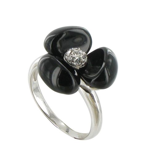 Bague Argent Fleur et Onyx - taille 58 - LES POULETTES BIJOUX - Modalova