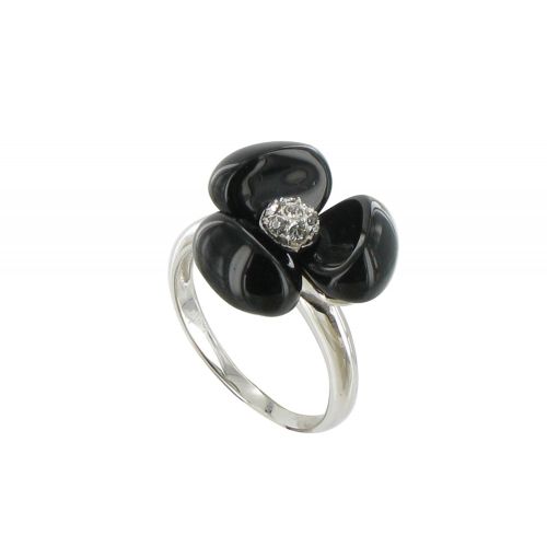 Bague Argent Fleur et Onyx - taille 58 - LES POULETTES BIJOUX - Modalova