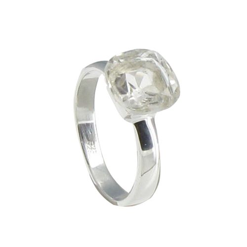 Bague Argent Carré de Quartz Cristal Facetté - taille 52 - LES POULETTES BIJOUX - Modalova