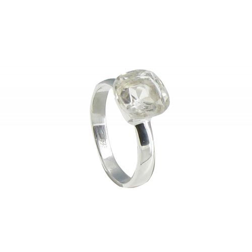 Bague Argent Carré de Quartz Cristal Facetté - taille 52 - LES POULETTES BIJOUX - Modalova