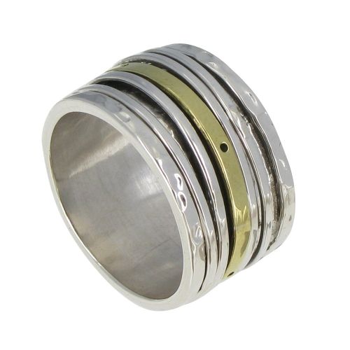 Bague Argent 925 et Laiton Tube Martelé et ses Anneaux Mobiles - taille 50 - LES POULETTES BIJOUX - Modalova