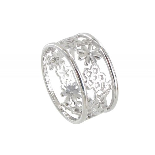 Bague Argent Rhodié Tube de Petites Fleurs - taille 52 - LES POULETTES BIJOUX - Modalova