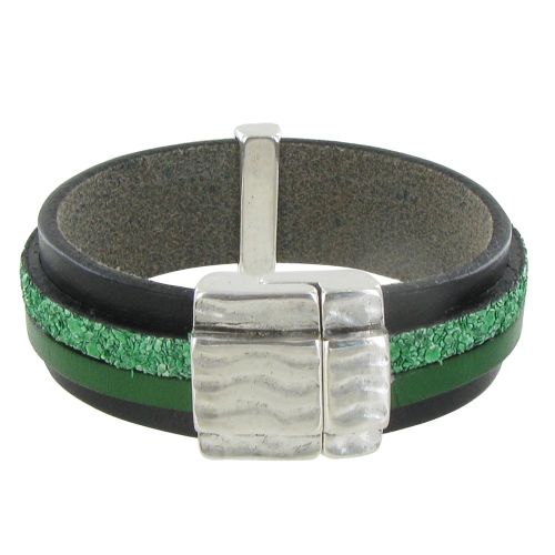 Bracelet Cuir Noir et Deux Bandes - Classics - LES POULETTES BIJOUX - Modalova