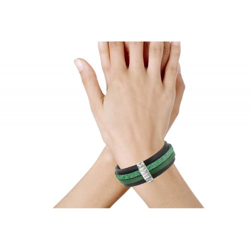 Bracelet Cuir Noir et Deux Bandes - Classics - LES POULETTES BIJOUX - Modalova