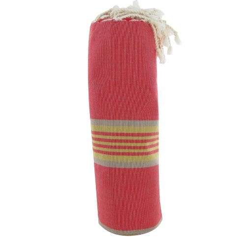 BIJOUX - Fouta Drap Plage et Hammam Coton Rayé Gris Ocre Saumon - LES POULETTES - Modalova