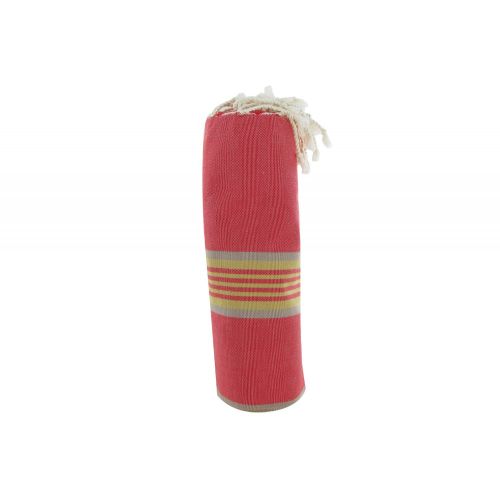 BIJOUX - Fouta Drap Plage et Hammam Coton Rayé Gris Ocre Saumon - LES POULETTES - Modalova