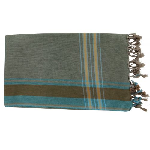 BIJOUX - Kikoy Paréo Kaki Rayé Bleu Turquoise - LES POULETTES - Modalova