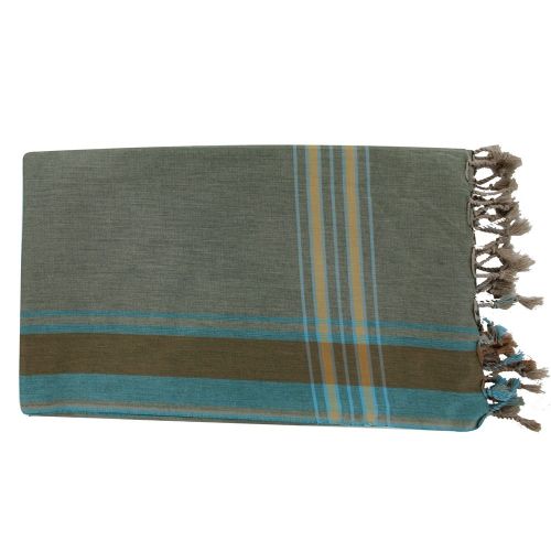 BIJOUX - Kikoy Paréo Kaki Rayé Bleu Turquoise - LES POULETTES - Modalova