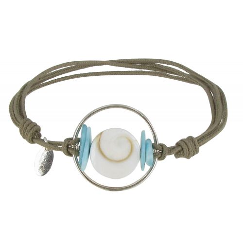 V Bracelet Lien Taupe Cercle Argent Pavés de Larimar et Oeil - LES POULETTES BIJOUX - Modalova