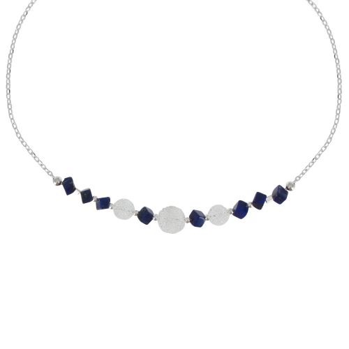 Collier Chaine Argent Cubes de Lapis Lazuli et Perles Cristal - LES POULETTES BIJOUX - Modalova