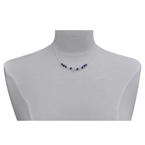 Collier Chaine Argent Cubes de Lapis Lazuli et Perles Cristal - LES POULETTES BIJOUX - Modalova