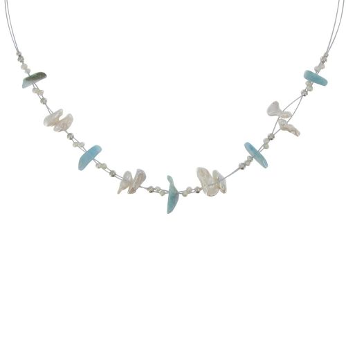Collier Argent sur Cables Pavés de Keshi et Larimar - LES POULETTES BIJOUX - Modalova