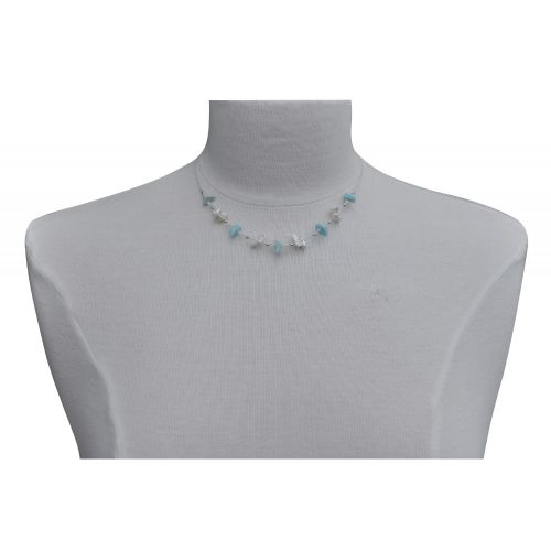 Collier Argent sur Cables Pavés de Keshi et Larimar - LES POULETTES BIJOUX - Modalova