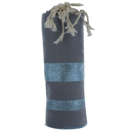 BIJOUX - V Fouta Drap Plage et Hammam Coton Rayé Lurex Bleu - LES POULETTES - Modalova