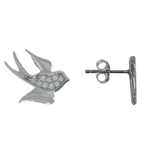 Boucles d'Oreilles Argent 925 Puces Hirondelles et Strass - LES POULETTES BIJOUX - Modalova