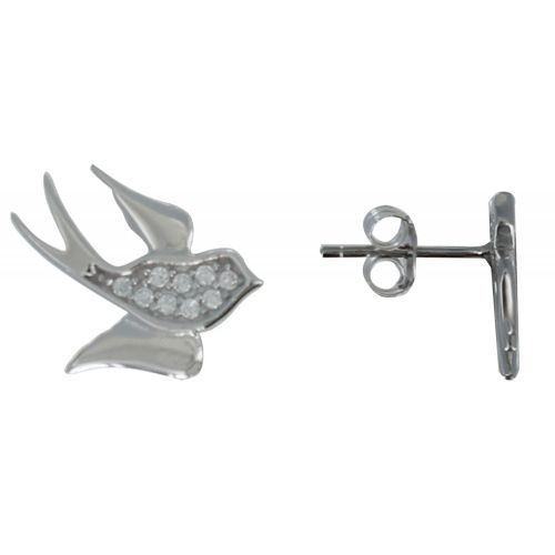 Boucles d'Oreilles Argent 925 Puces Hirondelles et Strass - LES POULETTES BIJOUX - Modalova