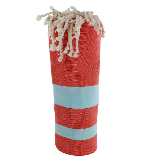 BIJOUX - Fouta Drap Plage et Hammam Coton Corail Rayé Turquoise - LES POULETTES - Modalova