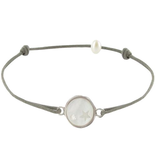 Bracelet Argent Médaille de Nacre Ivoire et Strass - Lien Gri - LES POULETTES BIJOUX - Modalova