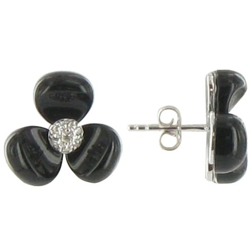 V Boucles d'Oreilles Puces Argent Fleurs et Onyx - LES POULETTES BIJOUX - Modalova