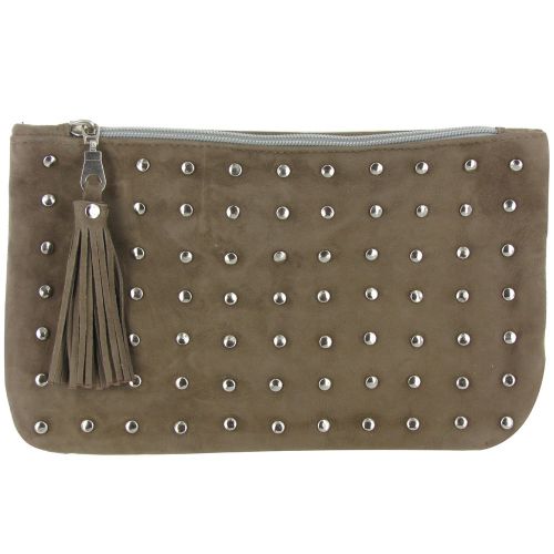 BIJOUX - Pochette Sac Daim Clouté Couleur Chocolat - LES POULETTES - Modalova