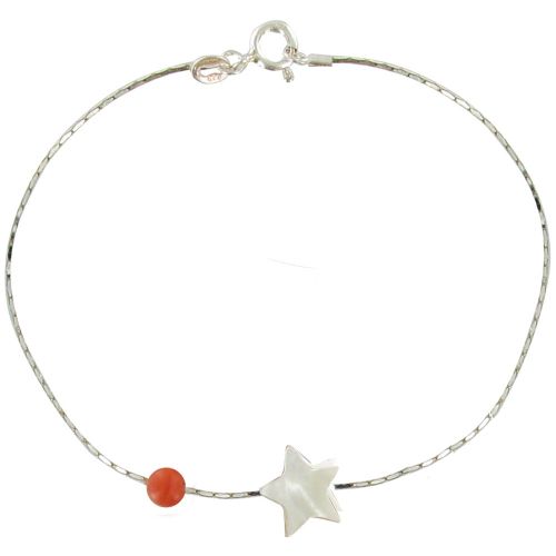 Bracelet Argent Etoile de Nacre et Perle Corail - LES POULETTES BIJOUX - Modalova