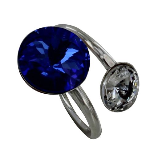 Bague Argent Orné de Cristal Foncé et Transparent - tail - LES POULETTES BIJOUX - Modalova