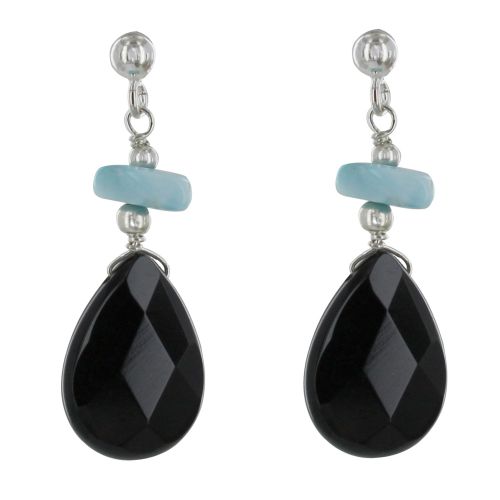Boucles d'Oreilles Argent Goutte Facettée d'Agate Noire et La - LES POULETTES BIJOUX - Modalova