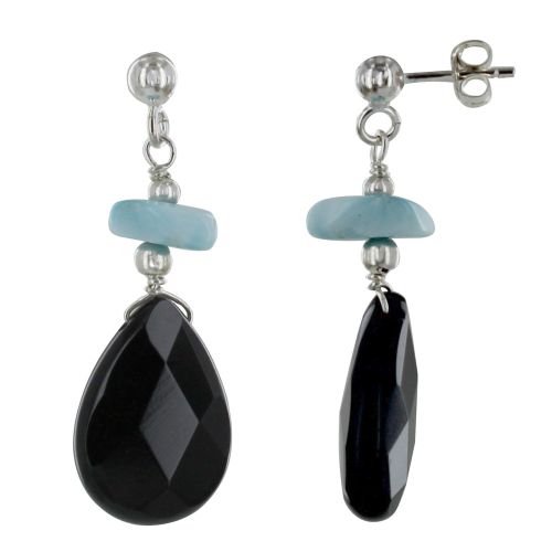Boucles d'Oreilles Argent Goutte Facettée d'Agate Noire et La - LES POULETTES BIJOUX - Modalova