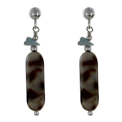 Boucles d'Oreilles Argent Lamelle Nacre Tigrée et Pépites de - LES POULETTES BIJOUX - Modalova