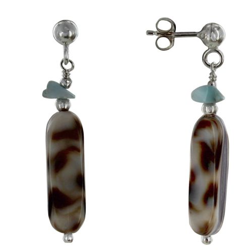 Boucles d'Oreilles Argent Lamelle Nacre Tigrée et Pépites de - LES POULETTES BIJOUX - Modalova
