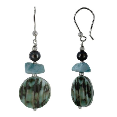 Boucles d'Oreilles Argent Disque Nacre Verte et Pépites de La - LES POULETTES BIJOUX - Modalova