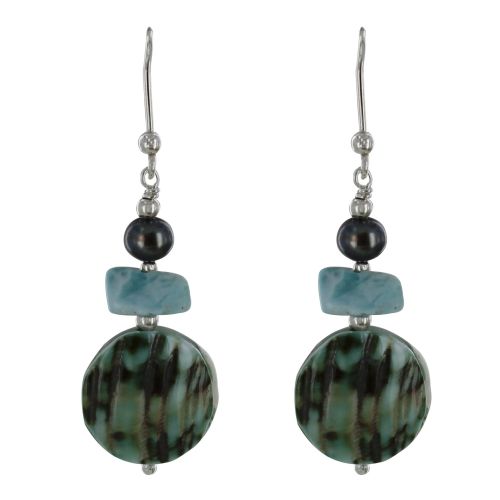 Boucles d'Oreilles Argent Disque Nacre Verte et Pépites de La - LES POULETTES BIJOUX - Modalova