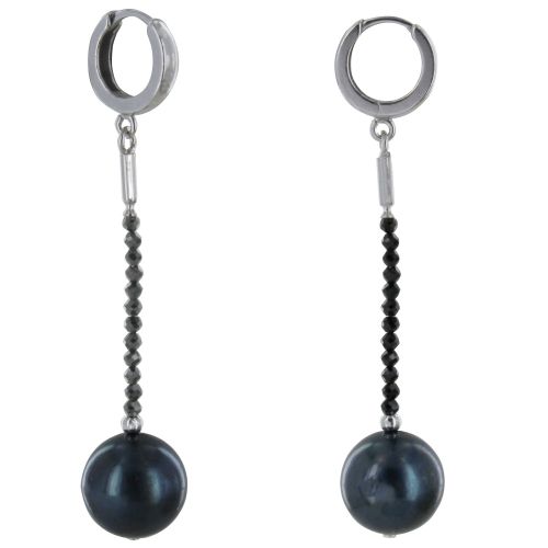 Boucles d'Oreilles Argent 925 Rhodié Perle de Culture Noire 11mm et Spinelle - LES POULETTES BIJOUX - Modalova