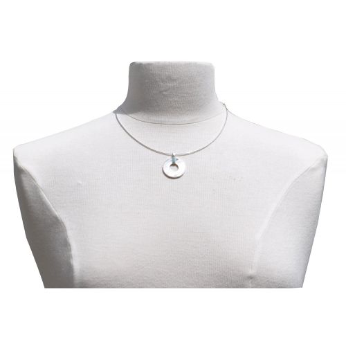 Collier Argent Pendentif Cercle de Nacre Ivoire et Larimar - LES POULETTES BIJOUX - Modalova