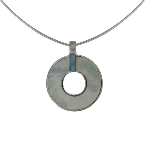 Collier Argent Pendentif Cercle de Nacre Ivoire et Larimar - LES POULETTES BIJOUX - Modalova
